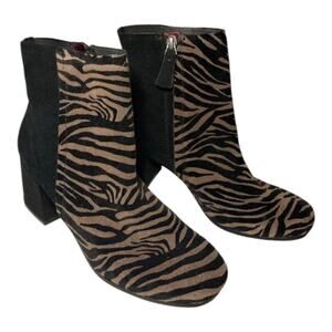 Naked feet Zebra Print Ankle Boots Black Brown Block Heel‎ Side Zip Booties